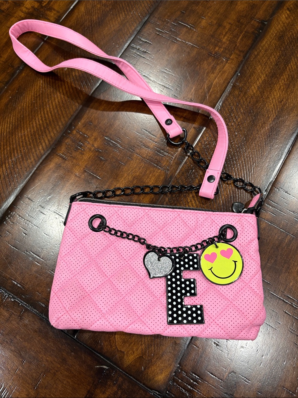 Justice Black Interior Pink Strap Crossbody Bag